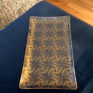 Vintage Glass Tray With Gold Etched Desig / Edge